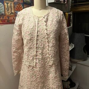 Pink lace dress and cardigan set